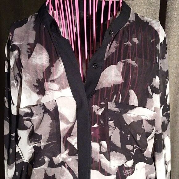 Massimo Black White Button up Sheer Blouse - Picture 2 of 9